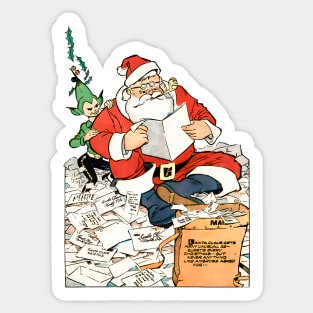 Santa Claus reading children's letters merry christmas retro vintage comic book Sticker